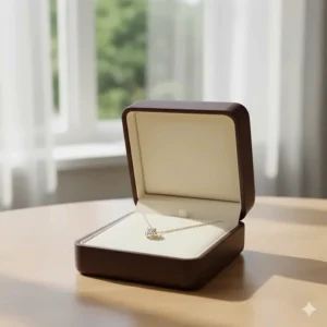 A brand-new 10k gold necklace presented in a luxurious, branded jewelry box, ready for gifting.