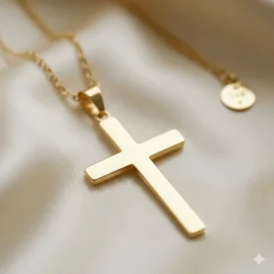 Smooth, polished back side of the genuine 24k gold cross necklace pendant.