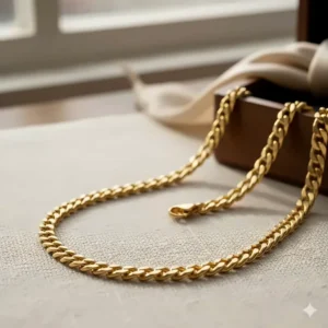 Simple and elegant curb-link 22k gold necklace chain, a timeless piece of jewelry.