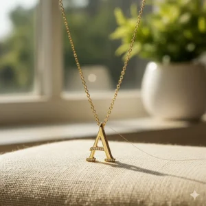 Personalized 'A' initial pendant on a delicate 14k gold necklace, a popular and meaningful gift idea.