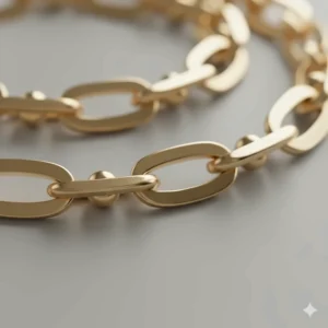 View showing the reverse side and quality construction of the polished 14k gold Figaro necklace chain.