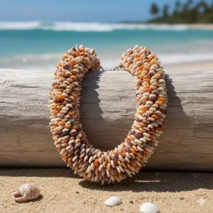 Traditional Hawaiian lei style necklace crafted entirely from small, smooth, colored shells.