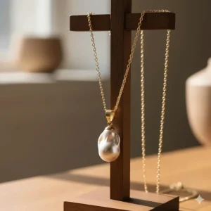 Stunning long 14k gold pearl pendant necklace with an adjustable chain, ideal for everyday elegance.