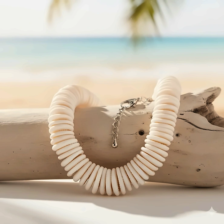 Handcrafted puka shell necklace with genuine, smooth white shells for a natural, beachy look.