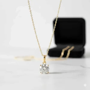 A stunning 14k yellow gold diamond solitaire pendant necklace featuring a brilliant round-cut diamond in a classic four-prong setting. diamond solitaire pendant necklace 14k gold