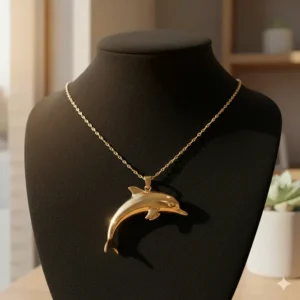A luxurious 14k gold dolphin charm necklace, featuring a brilliant gold finish perfect for a timeless look.