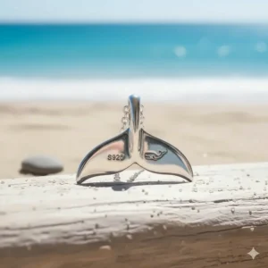 Image showing the back of the whale tail pendant where the quality stamp (e.g., S925 or 14K) is visible, assuring customers of its material.