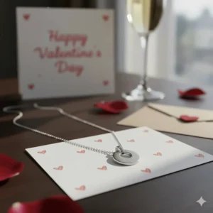 A stylish, non-tarnishing stainless steel pendant necklace, showcasing an affordable necklace gift option for Valentine's Day.