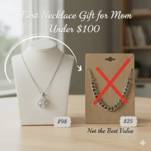 A comparison of necklace quality showing a high-value piece that is still under $100, making it the best choice.