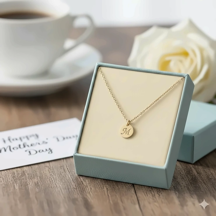 A delicate gold-plated sterling silver necklace, the best gift for Mom available under $100, featuring a small initial pendant. best necklace gift for mom under $100
