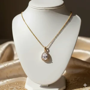 Delicate gold chain necklace with a diamond-studded pendant for wedding brides.
