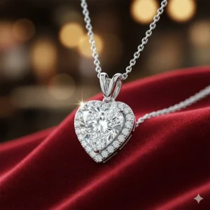 Elegant heart-shaped diamond pendant necklace, a romantic anniversary gift for a wife.