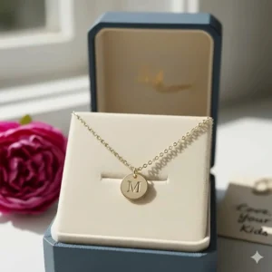 Close-up of a personalized initial pendant necklace, an affordable and thoughtful gift for Mom under $100.
