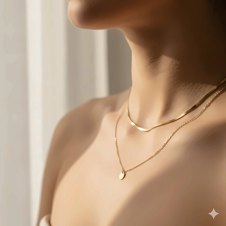 Two dainty gold chains styled for a simple, minimalist everyday necklace gold layering look.