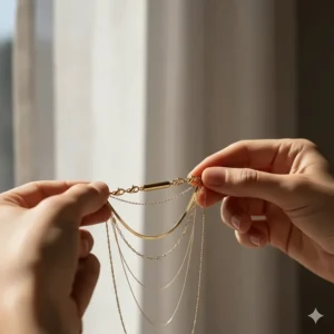 A necklace spacer tool used to keep everyday necklace gold layering chains from tangling.