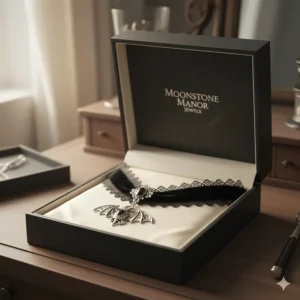 A black velvet choker necklace neatly packaged in a premium jewelry gift box.