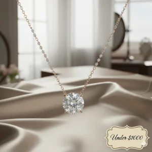 Close-up detail of a high-clarity diamond necklace showcasing quality craftsmanship under 1000.