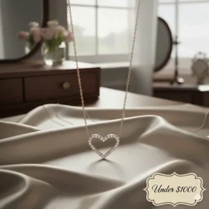 Dainty diamond heart-shaped necklace, a perfect anniversary gift under 1000.