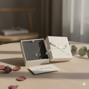 Minimalist gift packaging for an affordable gold chain choker under $30.