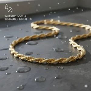 Illustration highlighting the sweat-proof and durable build of a high-quality gold cable chain.