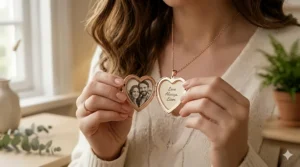 Open rose gold heart locket showing a custom printed photo inside for a sentimental girlfriend gift.