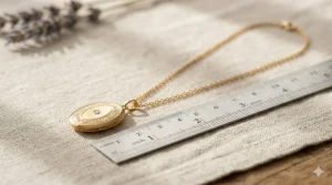 Scale comparison of a small versus large gold oval locket pendant next to a coin.