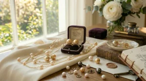 Everyday casual outfit paired with a minimal gold chain pearl station necklace and a white t-shirt.
