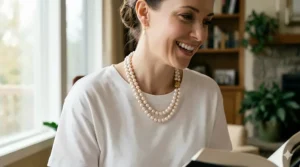 Illustration showing different lengths of a double strand pearl necklace from choker to opera style.